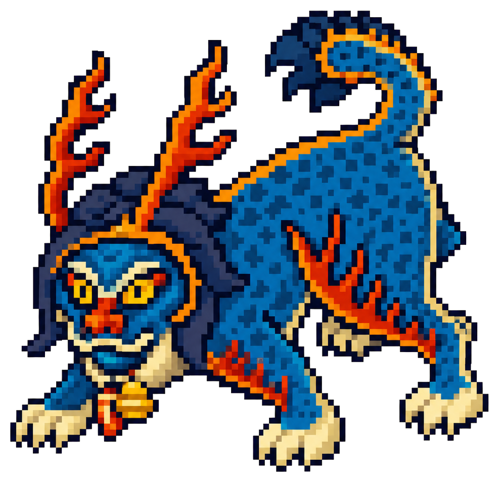 An original pixel-art Hatch creature with antlers and a curled tail.